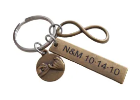 Bronze Infinity Symbol & Pinky Promise Charm Keychain with Custom Engraved Tag, Couples Gift, 8 Year Anniversary or 19 Year Anniversary Gift