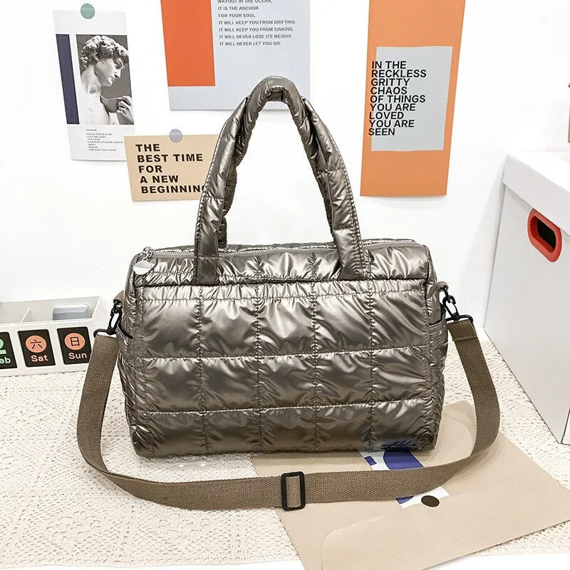 Christmas Gift Winter Cotton Pad Women Shoulder Bag Fashion Space Padded Handbag Designer Down Crossbody Bags for Women Nylon Quilted Shopper