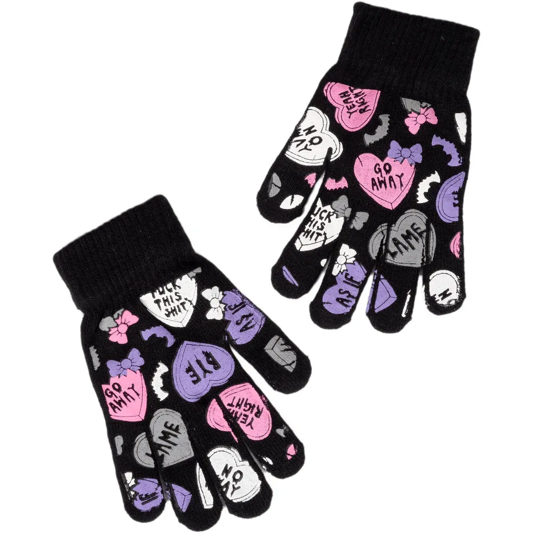 Creepy Candy Hearts Winter Knit Gloves