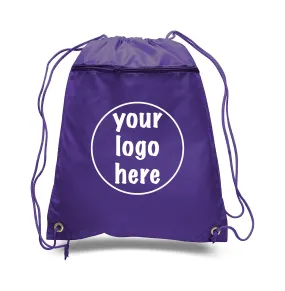 Custom Printed Drawstring Backpacks with Front Zipper Pocket