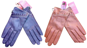 DENTS Ladies Sheepskin Lined Ruffle Piping Gloves Driving LL1017 Purple Cognac