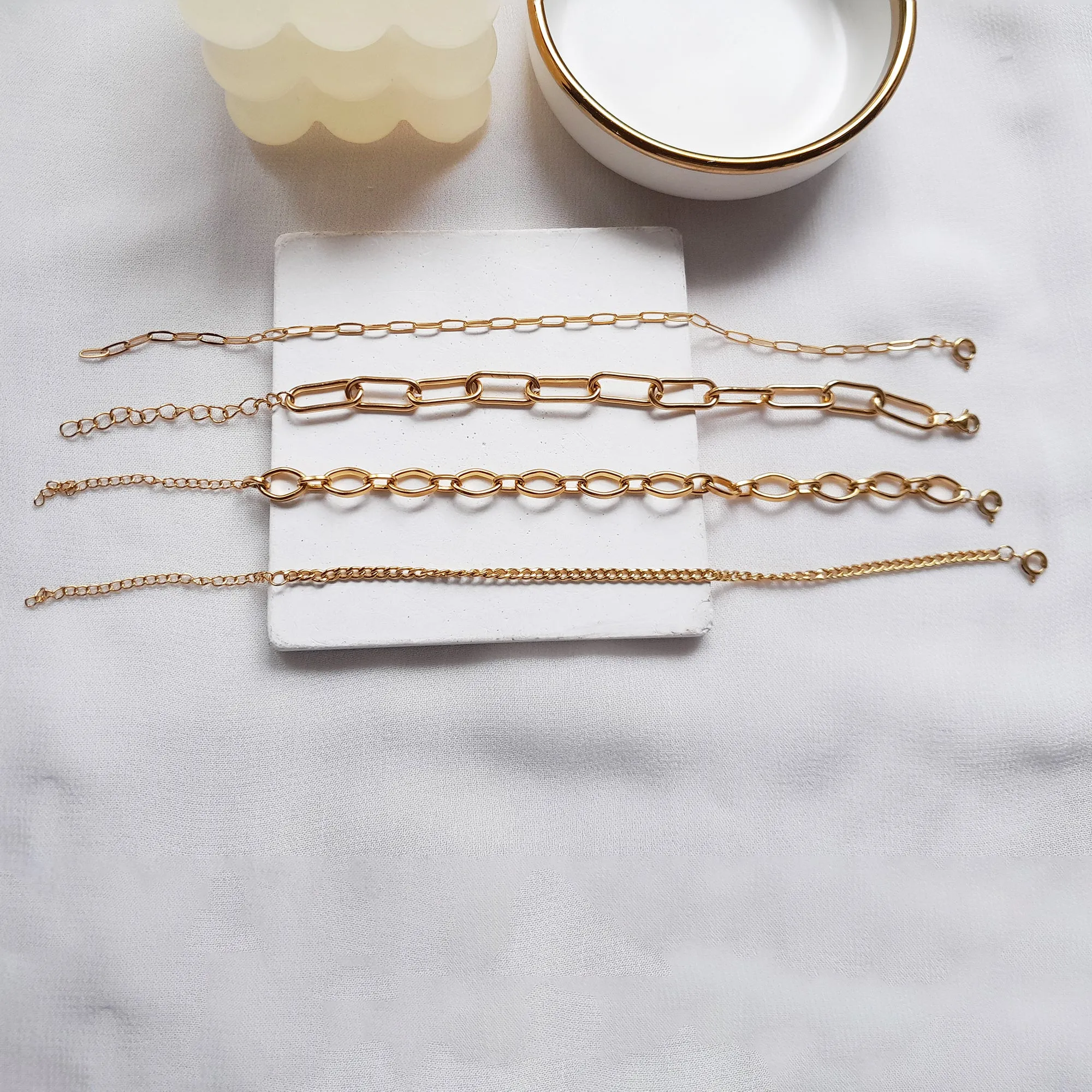 Gold Chain Bracelets for Women | Stackable, Waterproof | 18K Gold Plated