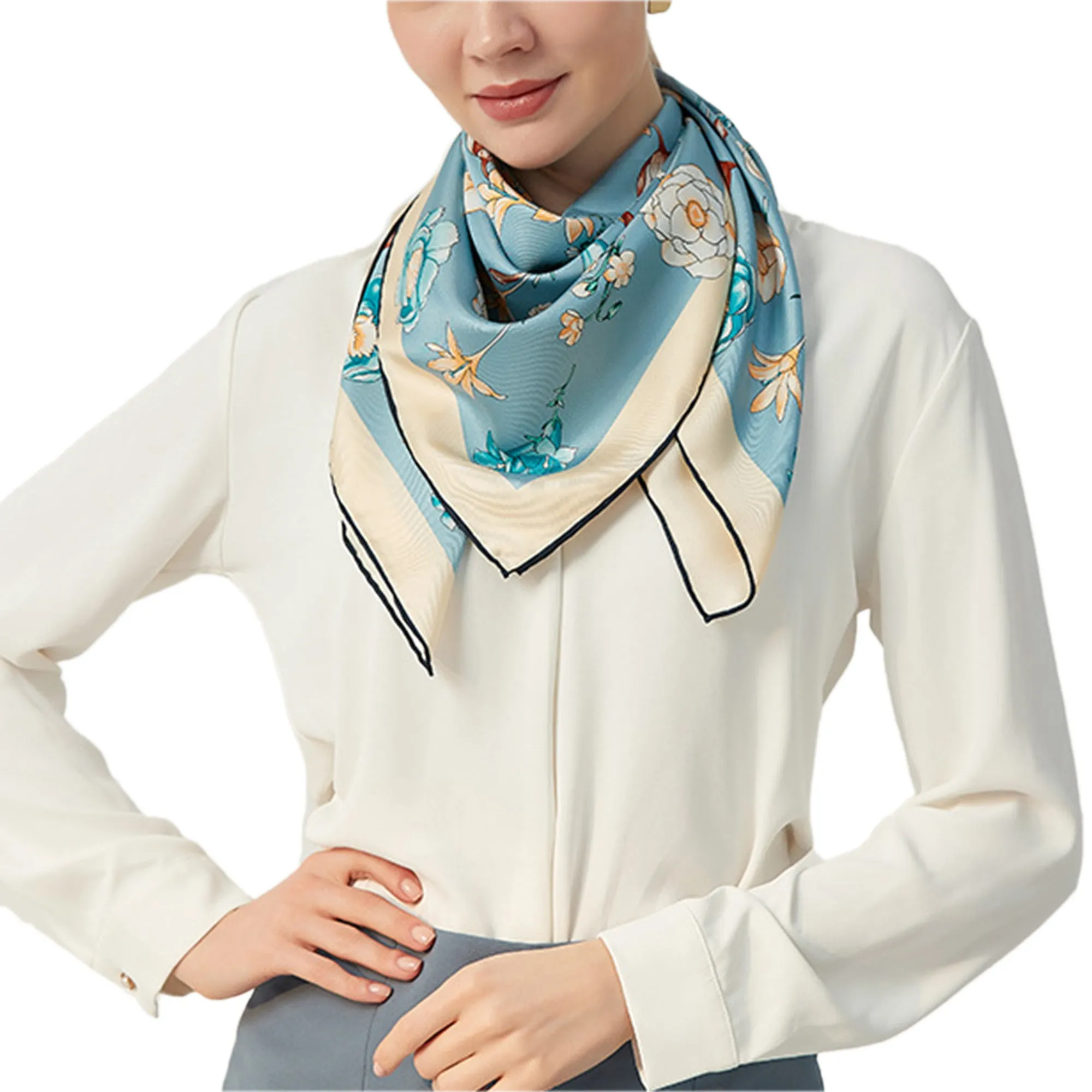 Oscar Rossa 35"x35" Large Square Printed 100% Silk Twill Scarf (D Collection)