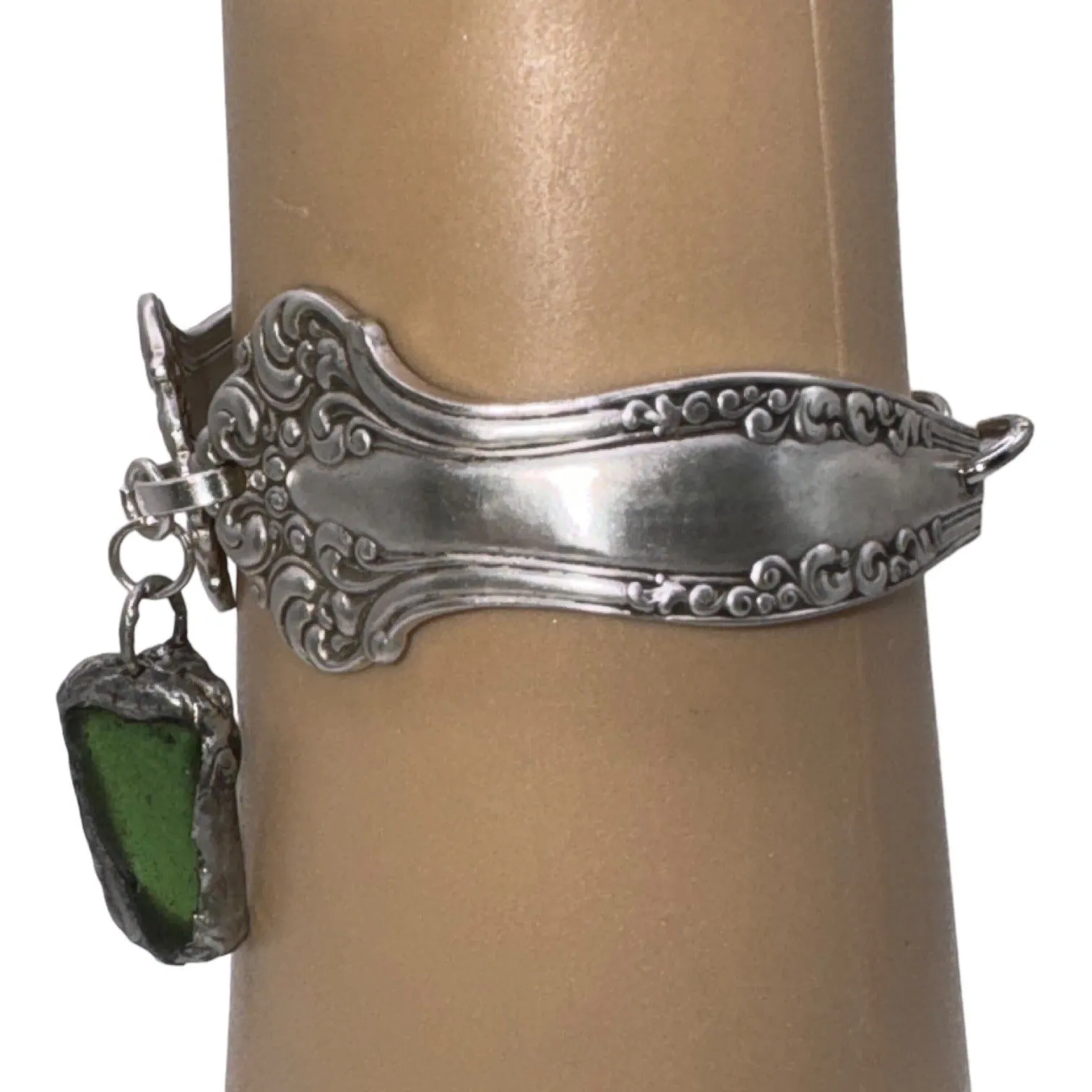 Sea Glass & Spoon Cuff Bracelet Artisan Crafted with Rogers Bros 1847 Spoons