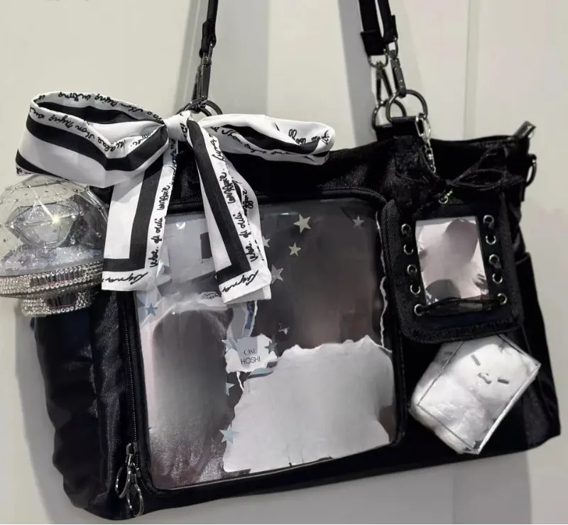 Uakiss New Japanese Transparent Preppy Ita Bags Sweet Y2k Aesthetic All Match Underarm Bag Casual Women Trendy Shoulder Handbags