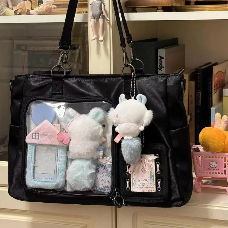 Uakiss New Japanese Transparent Preppy Ita Bags Sweet Y2k Aesthetic All Match Underarm Bag Casual Women Trendy Shoulder Handbags