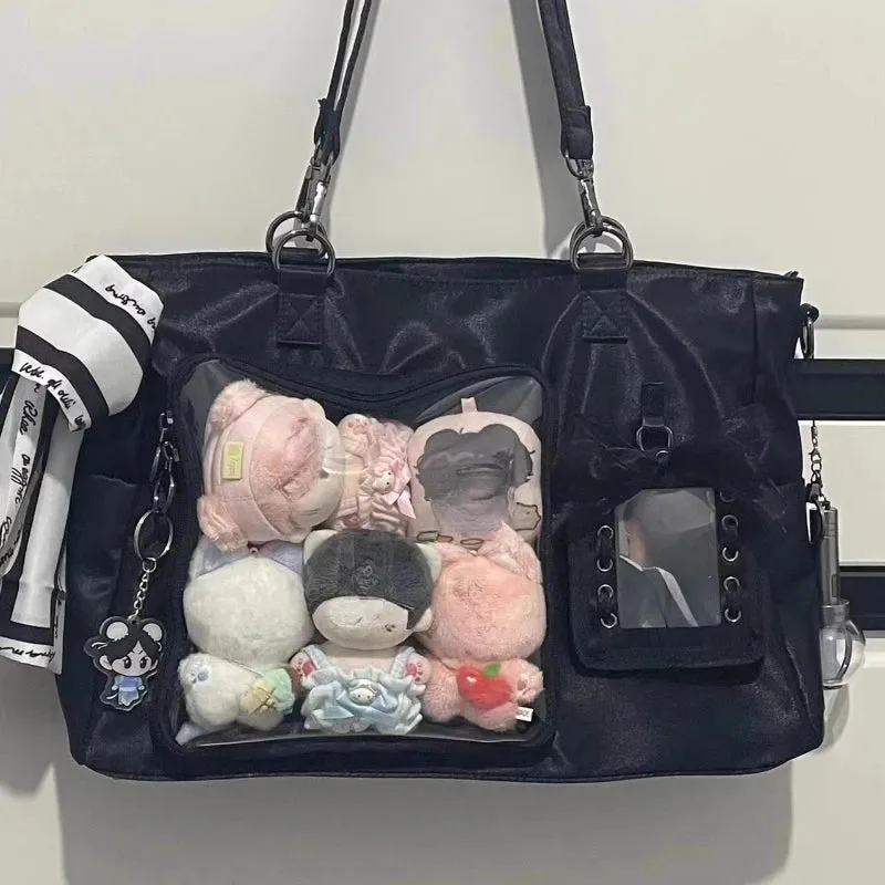 Uakiss New Japanese Transparent Preppy Ita Bags Sweet Y2k Aesthetic All Match Underarm Bag Casual Women Trendy Shoulder Handbags
