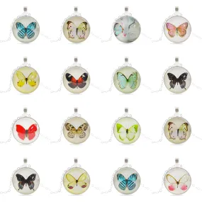 Vintage Fine Jewelry Glass Cabochon Necklace&Pendant Butterfly Statement Chain Necklace Silver Color Jewelry for Women
