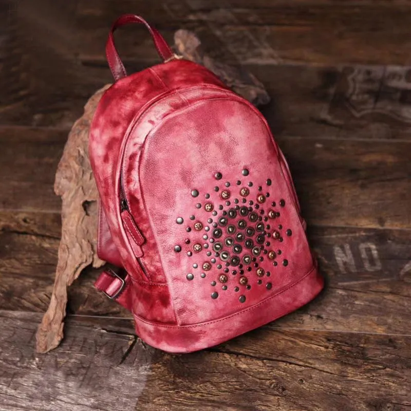 Womens Vintage Boho Leather Backpack Bags Purse Cool Book Bags for Women