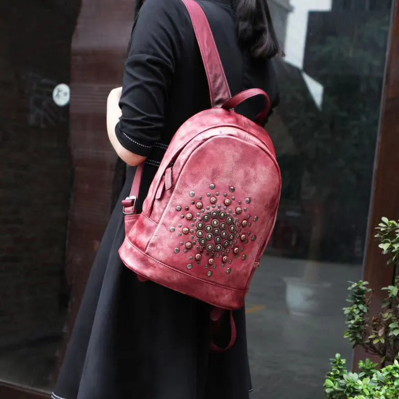 Womens Vintage Boho Leather Backpack Bags Purse Cool Book Bags for Women