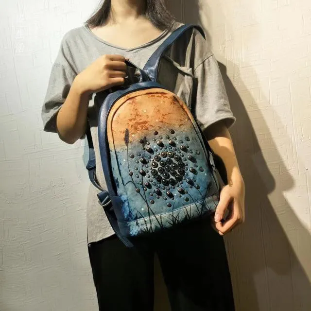 Womens Vintage Boho Leather Backpack Bags Purse Cool Book Bags for Women