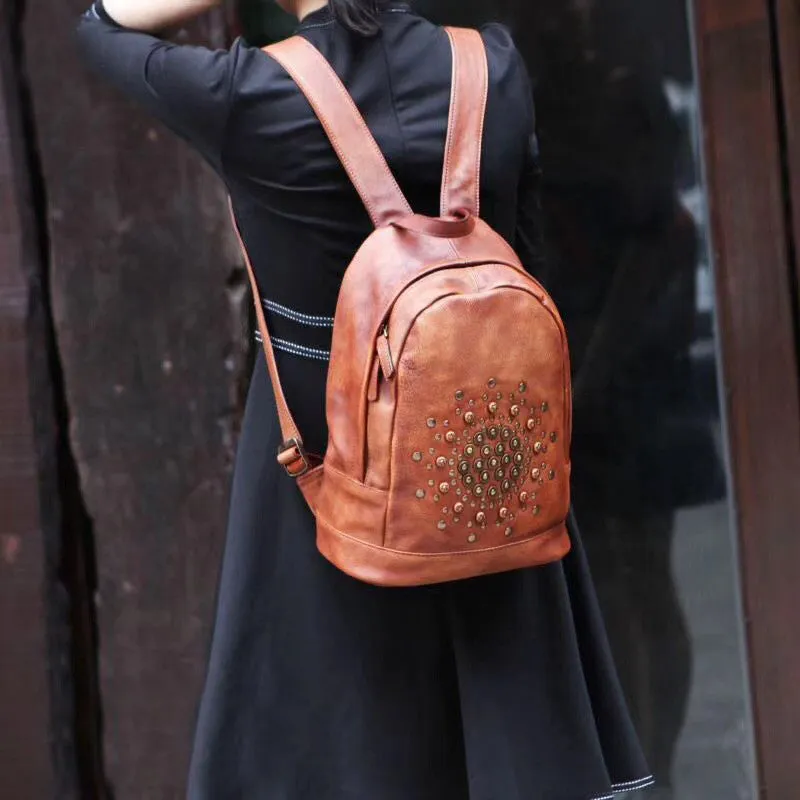 Womens Vintage Boho Leather Backpack Bags Purse Cool Book Bags for Women