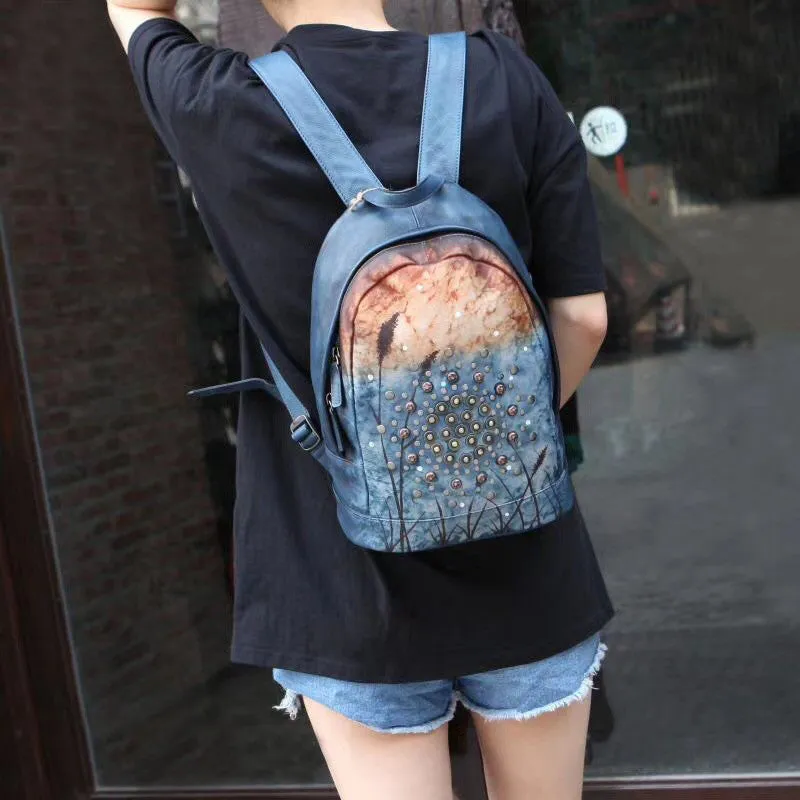 Womens Vintage Boho Leather Backpack Bags Purse Cool Book Bags for Women