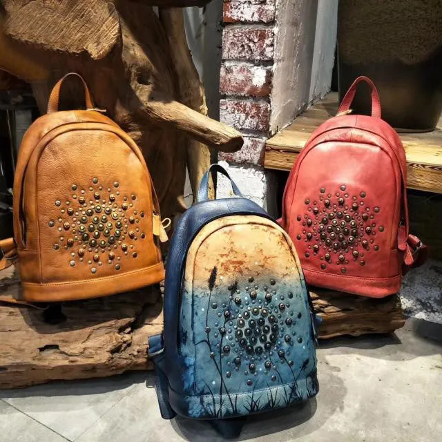 Womens Vintage Boho Leather Backpack Bags Purse Cool Book Bags for Women